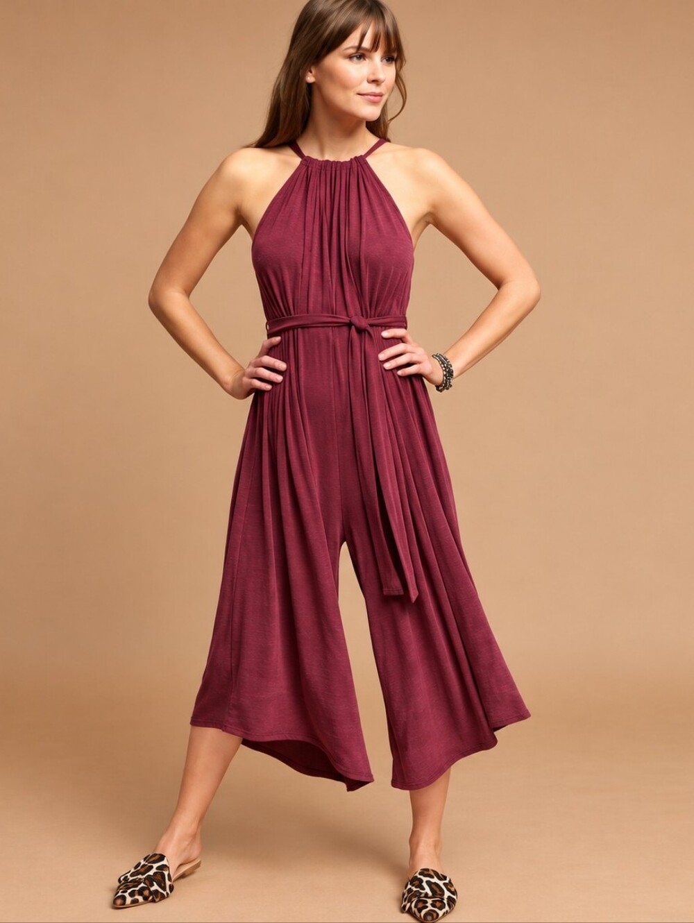 ANTHROPOLOGIE HD in Paris Wide Leg Halter Ribbed Jumpsuit Small